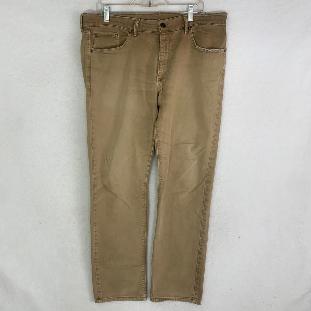 Mott & Bow Slim Fit Mercer Jeans Mens 35x30 Khaki Tan Stretch Denim